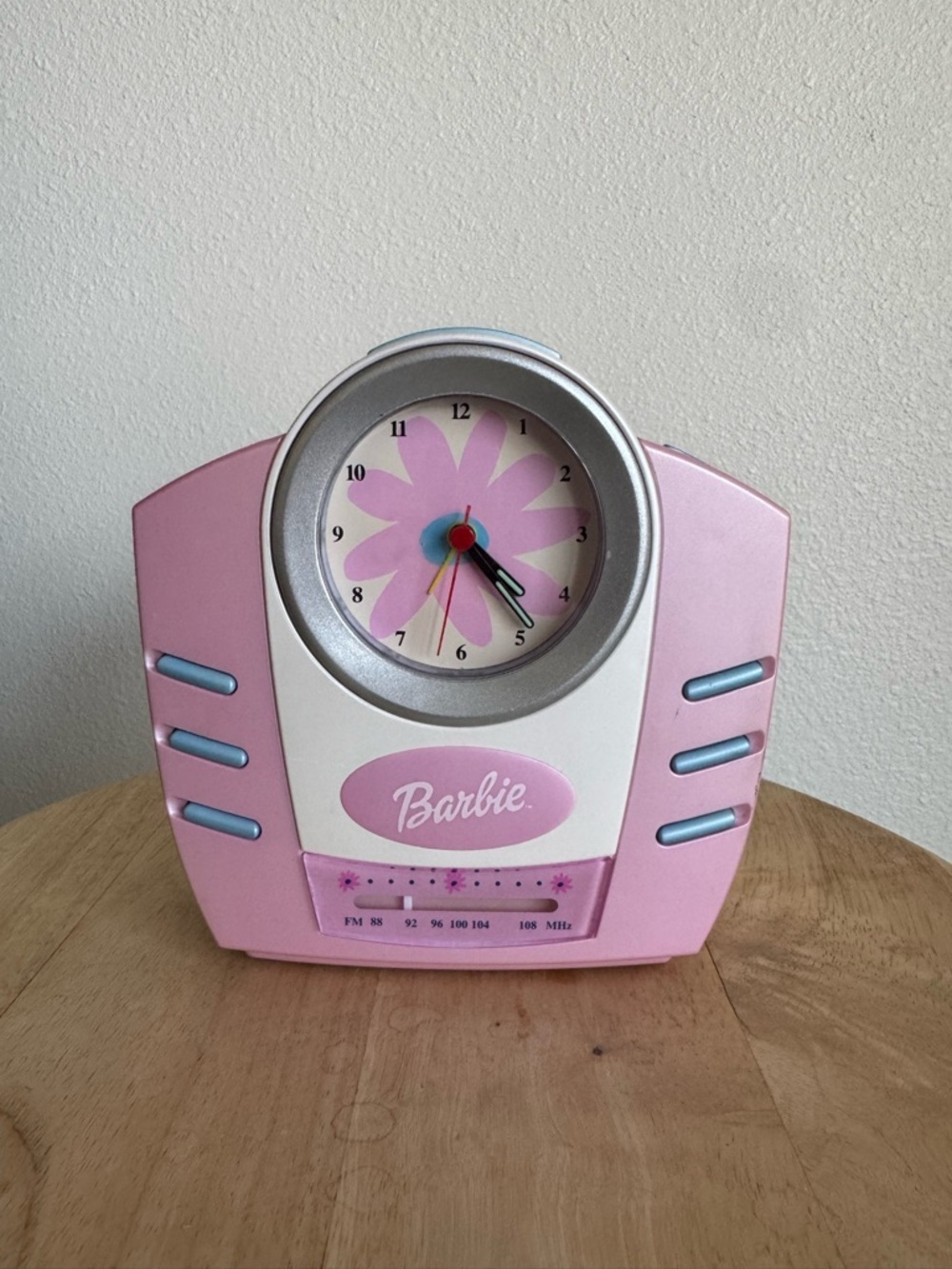 Barbie Pink and Silver Floral Alarm Clock Radio untested